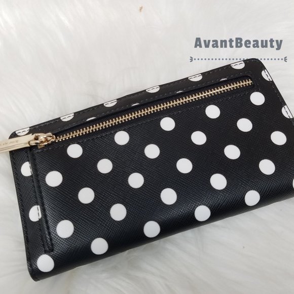 Kate Spade Staci Polka Dot Dot Dot Large Slim Bifold Wallet Black Multi white - Picture 4 of 6